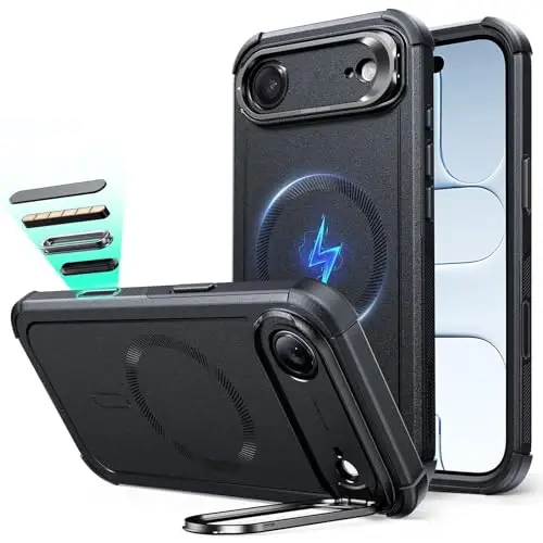 ESR for iPhone Air Case with Stash Stand, 7X Military-Grade Drop Protection, Camera Control, Shock-Absorbing iPhone 17 Air Phone Rugged case, Compatible with MagSafe Accessories, Cyber Series, Black 