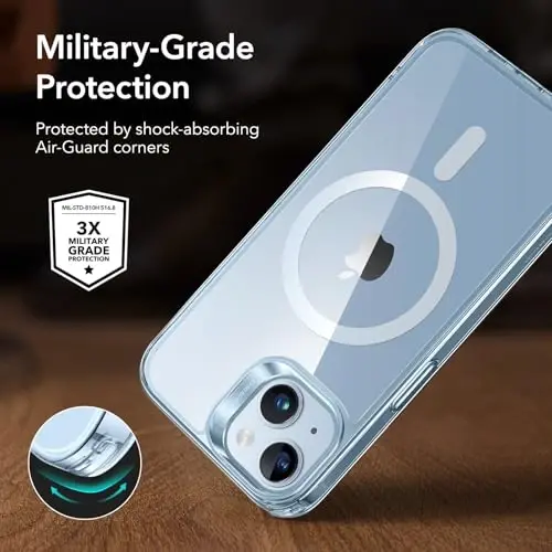 ESR for iPhone 14/iPhone 13 Case, Compatible with MagSafe, Shockproof Military-Grade Protection, Scratch-Resistant Back, Magnetic Phone Case for iPhone 14/13, Classic Hybrid Case, Clear Light Blue - 5