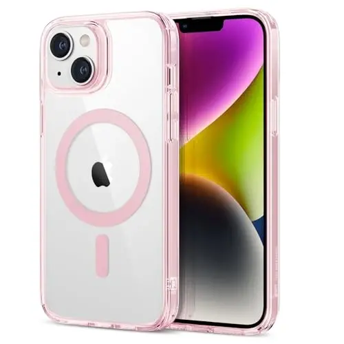 ESR Classic Hybrid Case (HaloLock) - MagSafe Compatible, Shockproof Military-Grade Protection for iPhone 14/13, Clear Pink - 1