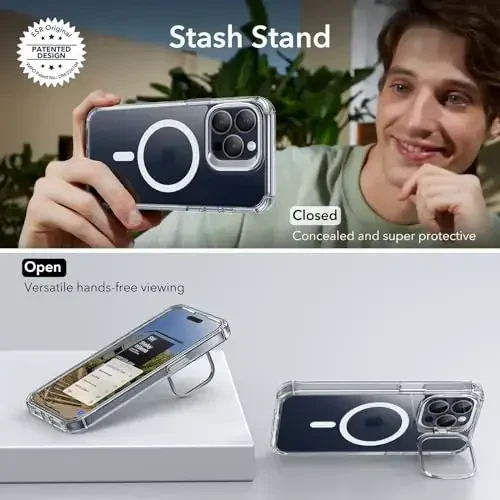 ESR Magnetic for iPhone 14 Pro Max Case, Full-Body Military-Grade Drop Proof Magsafe Phone Case for iPhone 14 Pro Max with Built-in 9H+ Tempered Glass Screen Protector and Stand, Clear - 10