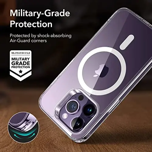 ESR Magnetic Phone Case for iPhone 14 Pro, MagSafe bilan mos, zarbga chidamli harbiy darajadagi himoya, sarg'ayishga chidamli, klassik gibrid g'ilof (HaloLock), shaffof - 4