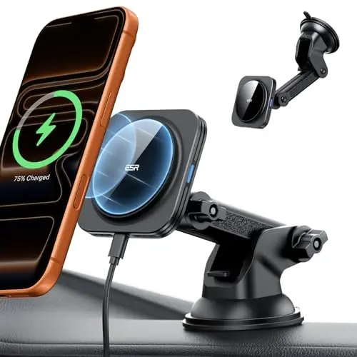 ESR for MagSafe Car Mount Charger, for Magsafe Car Charger, Dashboard Suction Cup Magnetic Car Mount, 360° Rotation, Magnetic Car Phone Holder for iPhone 17/16/15/14/13/12, S25, Fast Charging - 2