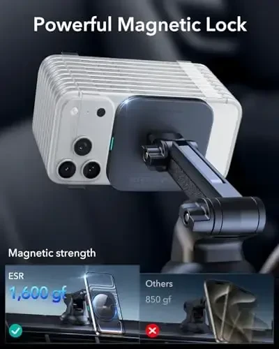ESR for MagSafe Car Mount Charger, for Magsafe Car Charger, Dashboard Suction Cup Magnetic Car Mount, 360° Rotation, Magnetic Car Phone Holder for iPhone 17/16/15/14/13/12, S25, Fast Charging - 5