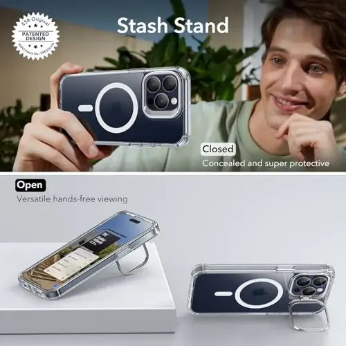 ESR Magnetic for iPhone 14 Pro Max Case, Full-Body Military-Grade Drop Proof Magsafe Phone Case for iPhone 14 Pro Max with Built-in 9H+ Tempered Glass Screen Protector and Stand, Clear - 5