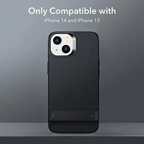 ESR Metal Kickstand Case Compatible with iPhone 14 Case and iPhone 13 Case, 3 Stand Modes, Military-Grade Drop Protection, Supports Wireless Charging, Slim Back Cover with Patented Kickstand, Black - 2