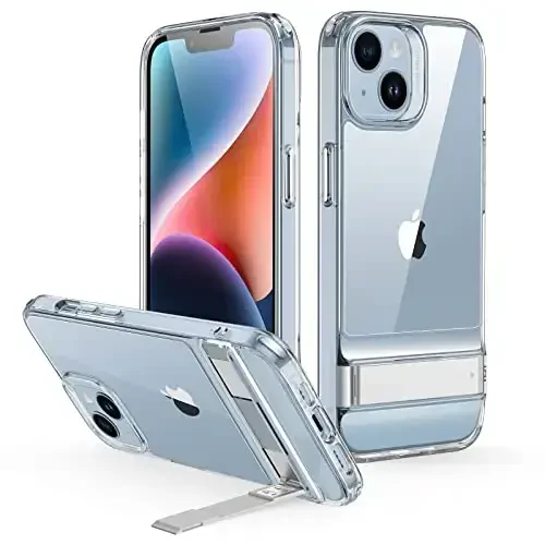ESR Metal Kickstand Case Compatible with iPhone 14 Case and iPhone 13 Case, 3 Stand Modes, Military-Grade Drop Protection, Supports Wireless Charging, Slim Back Cover with Patented Kickstand, Clear - 1