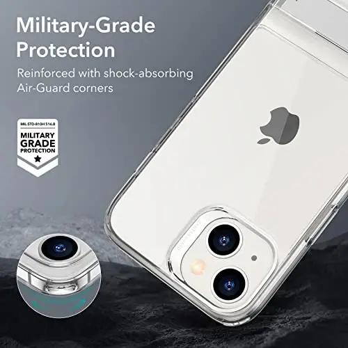 ESR Metal Kickstand Case iPhone 14 Case va iPhone 13 Case bilan mos, 3 ta Stend rejimi, Harbiy darajadagi tushishdan himoya, Simsiz zaryadlashni qo'llab-quvvatlaydi, Patentlangan tirgakli ingichka orqa qopqoq, Shaffof - 4