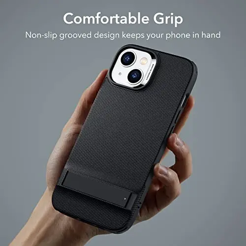 ESR Metal Kickstand Case iPhone 14 va iPhone 13 bilan mos keladi, 3 ta tayanch rejimi, harbiy darajadagi tushishdan himoya, simsiz zaryadlashni qo'llab-quvvatlaydi, patentlangan tayanchga ega ingichka orqa qopqoq, qora - 5