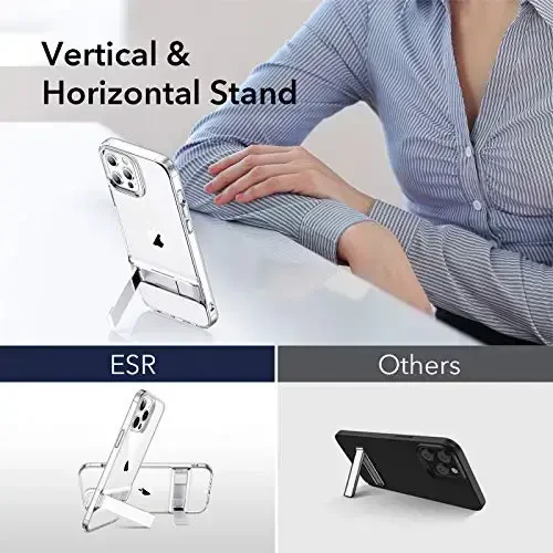 ESR Metal Kickstand iPhone 12 Pro Max Case uchun [Patentlangan Dizayn] [Ikki tomonlama stend] [Mustahkamlangan tushishdan himoya] iPhone 12 Pro Max 2020 uchun moslashuvchan TPU yumshoq orqa qopqoq, 6,7 dyuym – Shaffof - 4
