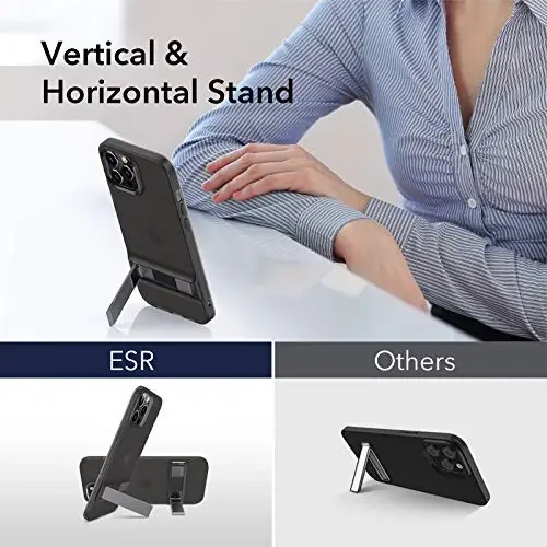 ESR Metal Kickstand iPhone i12 Pro Max uchun mo'ljallangan g'ilof [Patentlangan dizayn] [Ikki tomonlama stend] [Kuchaytirilgan tushishdan himoya] iPhone 2020 uchun moslashuvchan TPU yumshoq orqa qismi, 6,7 dyuym – Yarim shaffof qora - 4