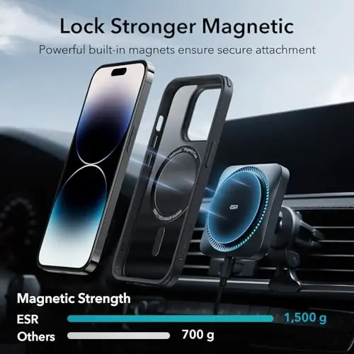 ESR Military-Grade MagSafe Compatible Shockproof Yellowing Resistant Magnetic Case for iPhone 14 Pro Max, Frosted Black - 3