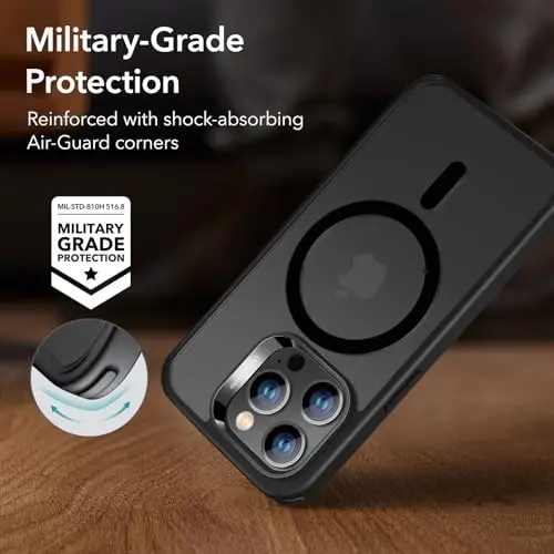 ESR Military-Grade MagSafe mos keluvchi zarbga chidamli sarg'ayishga chidamli magnitli g'ilof iPhone 14 Pro Max uchun, muzlatilgan qora - 6
