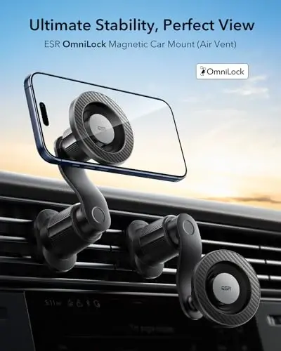 ESR OmniLock for MagSafe Car Mount, 360° Rotation, Car Phone Mount for Air Vent, Magnetic Phone Holder for iPhone 17e/17/16/15/14/13/12,Google/Samsung/Android,All Smartphones(2 MagSafe Rings Included) - ESR (1)