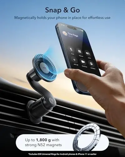 ESR OmniLock for MagSafe Car Mount, 360° Rotation, Car Phone Mount for Air Vent, Magnetic Phone Holder for iPhone 17e/17/16/15/14/13/12,Google/Samsung/Android,All Smartphones(2 MagSafe Rings Included) - 3