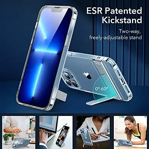 ESR Patented Metal Kickstand Case iPhone 13 Pro Max bilan mos, egishning ikki usuli, kuchaytirilgan tushishdan himoya, ingichka va yumshoq g'ilof, shaffof - 3