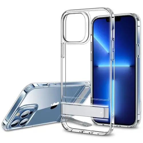 ESR Patentli Metal Destek Ayaklı Kılıf, iPhone 13 Pro Max ile Uyumlu, İki Yönlü Eğim, Güçlendirilmiş Düşme Koruması, İnce ve Yumuşak Kılıf, Şeffaf 