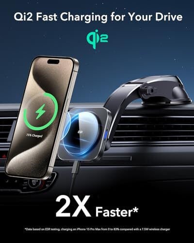 ESR for Qi2 15W MagSafe Car Mount Charger, MagSafe Car Charger, Dashboard Magnetic Wireless Charging Mount, for iPhone 17/16/15/14/13/12, Galaxy S25, Pixel 10, Fast Charging, Car Accessories,Black - 3