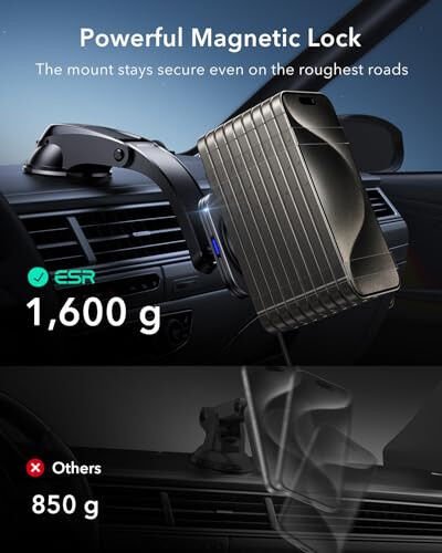 ESR for Qi2 15W MagSafe Car Mount Charger, MagSafe Car Charger, Dashboard Magnetic Wireless Charging Mount, for iPhone 17/16/15/14/13/12, Galaxy S25, Pixel 10, Fast Charging, Car Accessories,Black - 4