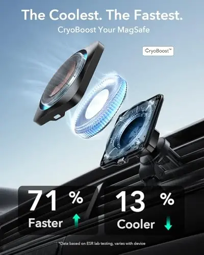 ESR for 15W MagSafe Car Mount Charger with CryoBoost, Phone Cooling MagSafe Car Charger, Air Vent/Dashboard Wireless Charging for iPhone 17e/17/16/15/14/13/12, S26/S25 Series, Pixel 10, Fast Charger - 2