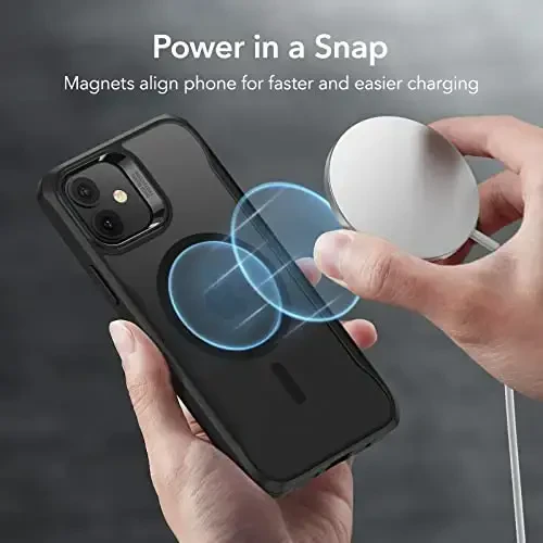 ESR Sidekick Hybrid Case Compatible with iPhone 12/12 Pro (2020), with HaloLock Magnetic Wireless Charging, Scratch Resistant Back, Grippy Protective Frame, Frosted Black - 4