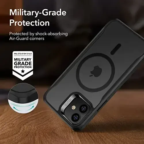 ESR Sidekick Hybrid Case Compatible with iPhone 12/12 Pro (2020), with HaloLock Magnetic Wireless Charging, Scratch Resistant Back, Grippy Protective Frame, Frosted Black - 5