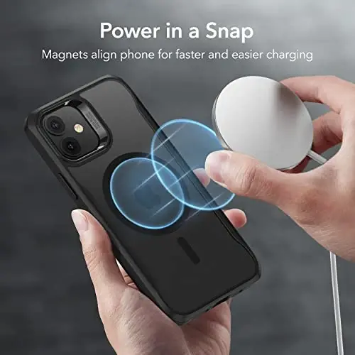 ESR Sidekick Hybrid Case Compatible with iPhone 12/12 Pro (2020), with HaloLock Magnetic Wireless Charging, Scratch Resistant Back, Grippy Protective Frame, Frosted Black - 4