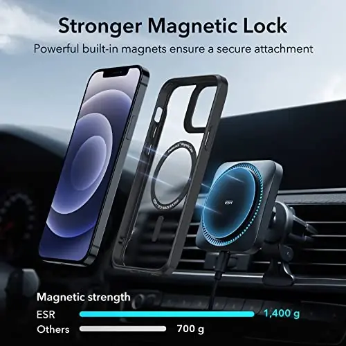 ESR Sidekick Hybrid Case Compatible with iPhone 12/12 Pro (2020), with HaloLock Magnetic Wireless Charging, Scratch Resistant Back, Grippy Protective Frame, Frosted Black - 3