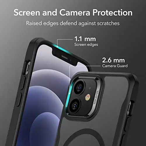 ESR Sidekick Hybrid Case Compatible with iPhone 12/12 Pro (2020), with HaloLock Magnetic Wireless Charging, Scratch Resistant Back, Grippy Protective Frame, Frosted Black - 6