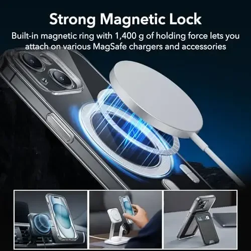 ESR uchun iPhone 15 sumkasi, MagSafe bilan mos keladi, Harbiy darajada himoya, Sariklik va chiziqlarga qarshi turgun, iPhone 15 uchun magnit telefon sumkasi, Zero seriyasi, shaffof - 1