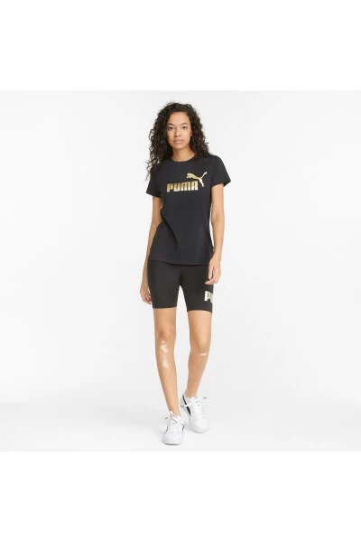 848303-01 Ess+ Metallic Logo Tee Kadın T-shirt Black-gold Foil-Siyah - 3