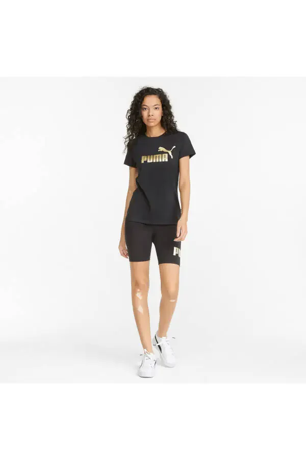 848303-01 Ess+ Metallic Logo Tee Kadın T-shirt Black-gold Foil-Siyah - 3