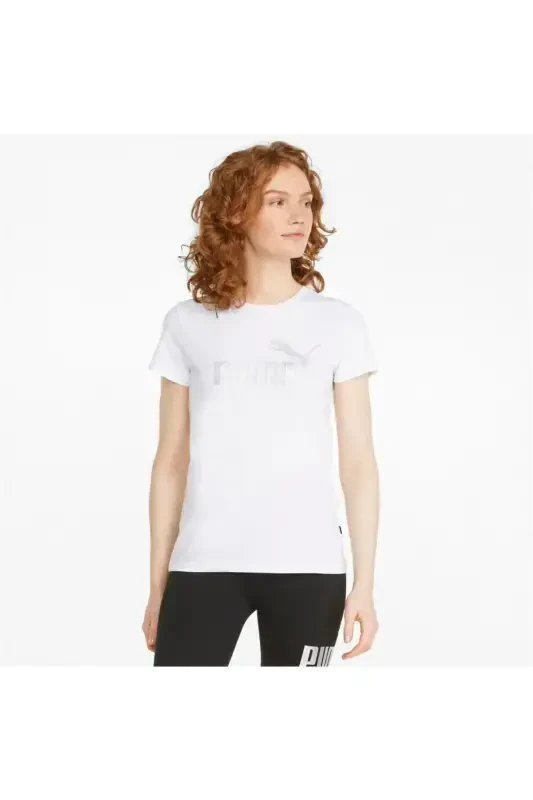 Ess Metallic Logo Tee Kadın T-shirt-Beyaz - 5