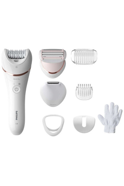 Essential Compact Series 8-Piece Wet Dry, Led Illuminated Epilator, White - 1