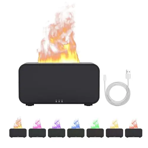 Essential Oil Air Diffuser Uy uchun olovli moyli diffuzerlar, aromaterapiya uchun rangli suv bug'li kamin olovli namlagich Aroma terapiya simsiz mashina xonasi yotoq xonasi 