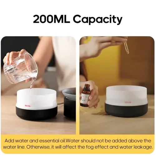 Essential Oil Diffusers, 200ml Aromatherapy Diffuser with Auto Shut-Off Function, Cool Mist Humidifier with 2 Modes, Small Diffuser with 7 Color Lights Auto Shut Off for Home Office Room, Black - 4