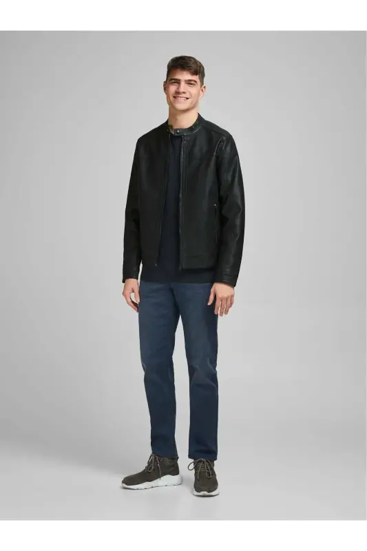 Essentials Jjewarner Regular Fit Fermuarlı Suni Deri Mont Erkek Deri Mont 12182461 - SİYAH - 2