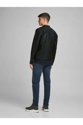 Essentials Jjewarner Regular Fit Fermuarlı Suni Deri Mont Erkek Deri Mont 12182461 - SİYAH - 4