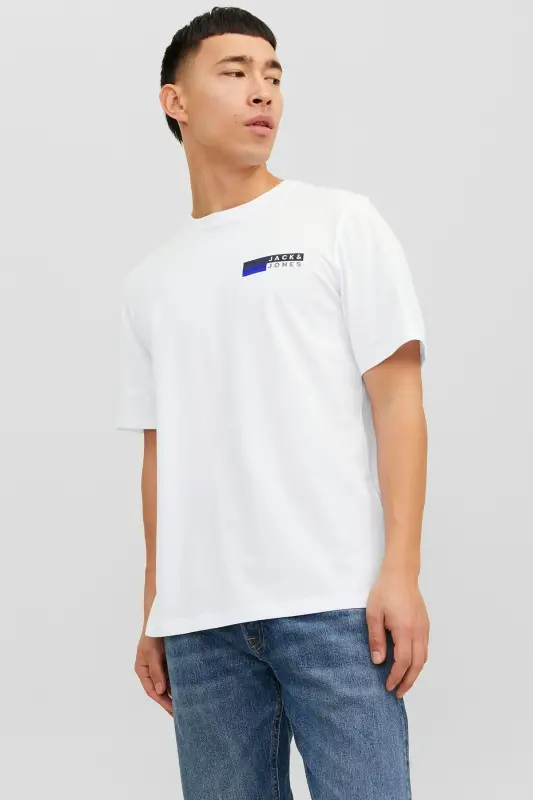 Essentials Pamuklu Slim Fit Bisiklet Yaka T Shirt Erkek T SHİRT 12233999 - BEYAZ-MAVİ - 1