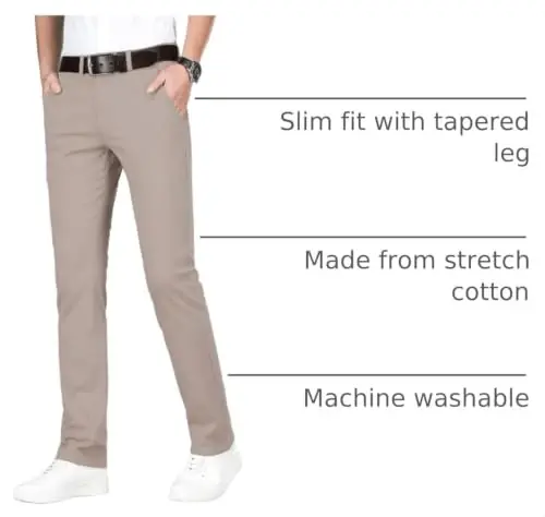 ESSYSHE Men’s Chinos Pants Casual Khaki Slim Fit Pants Stretch Tapered Slacks - ESSYSHE CHINOS (1)