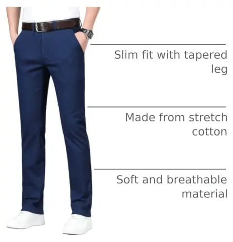 ESSYSHE Men’s Chinos Pants Casual Khaki Slim Fit Pants Stretch Tapered Slacks - 1