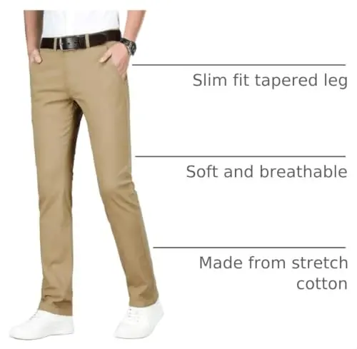 ESSYSHE Men’s Chinos Pants Casual Khaki Slim Fit Pants Stretch Tapered Slacks - 2