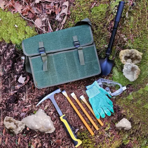 Esterno Rockhound & Rock Mining Kit (Deluxe 15-Piece Set); Rockhound Set Includes Hammer, Chisels, Musette Bag and Accessories - 8