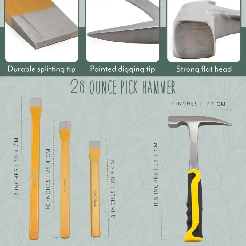 Esterno Rockhound & Rock Mining Kit (Deluxe 15-Piece Set); Rockhound Set Includes Hammer, Chisels, Musette Bag and Accessories - 6