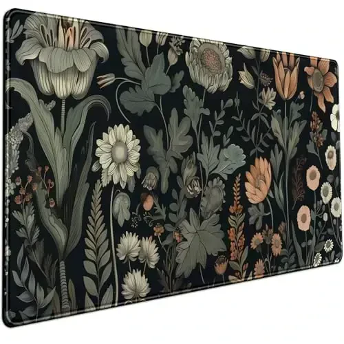 Aesthetic Vintage Dark Flower Plants Wildflowers Large Gaming Mousepad XXL Keyboard Mouse Mat Full Desktop Mat Women Desk Cover Mat for Work Office Home 31.5x15.8 in 