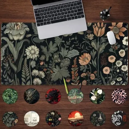 Aesthetic Vintage Dark Flower Plants Wildflowers Large Gaming Mousepad XXL Keyboard Mouse Mat Full Desktop Mat Women Desk Cover Mat for Work Office Home 31.5x15.8 in - MECHANICAL CATTLE (1)