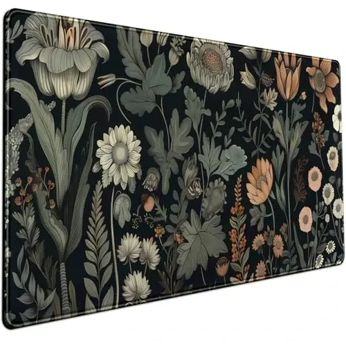 Aesthetic Vintage Dark Flower Plants Wildflowers Large Gaming Mousepad XXL Keyboard Mouse Mat Full Desktop Mat Women Desk Cover Mat for Work Office Home 31.5x15.8 in - MECHANICAL CATTLE
