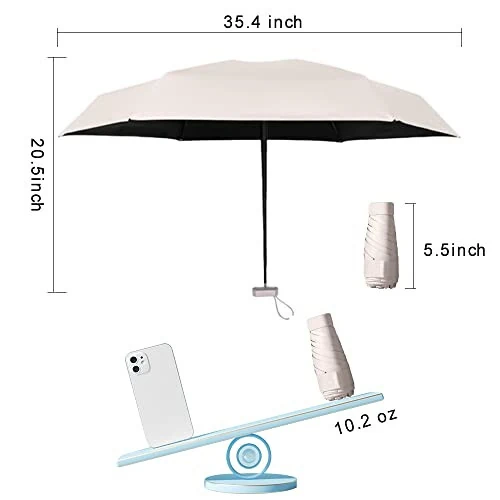 ESUFEIR Mini Travel Sun Umbrella for Purse With Case,Small Compact UV Umbrella Protection Sun,Lightweight Portable Parasol Windproof for Women Men Kids (Beige) - 6