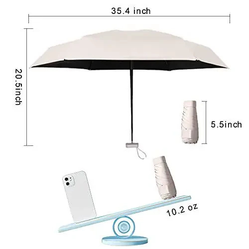 ESUFEIR Mini Travel Sun Umbrella for Purse With Case,Small Compact UV Umbrella Protection Sun,Lightweight Portable Parasol Windproof for Women Men Kids (Beige) - 6