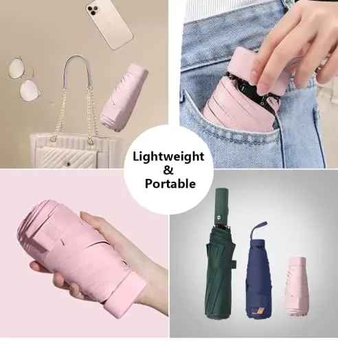 ESUFEIR Mini Travel Sun Umbrella for Purse With Case,Small Compact UV Umbrella Protection Sun,Lightweight Portable Parasol Windproof for Women Men Kids (Pink) - 5