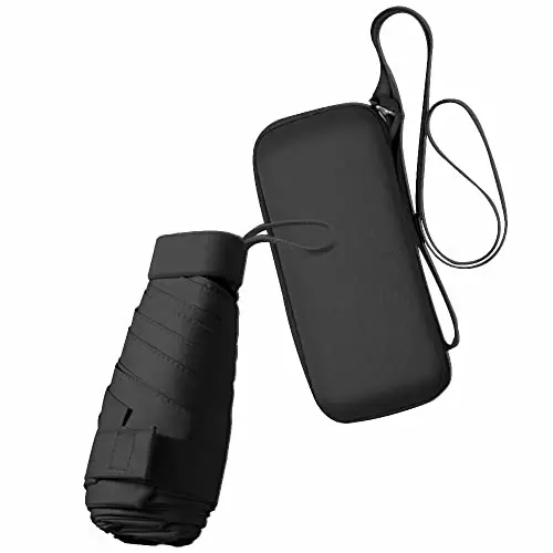 ESUFEIR Mini Travel Sun Umbrella for Purse With Case,Small Compact UV Umbrella Protection Sun,Lightweight Portable Parasol Windproof for Women Men Kids (Black) - 1